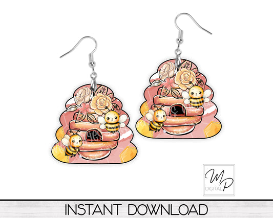 Beehive PNG Design for Sublimation of Earrings and Keychains, Digital Download