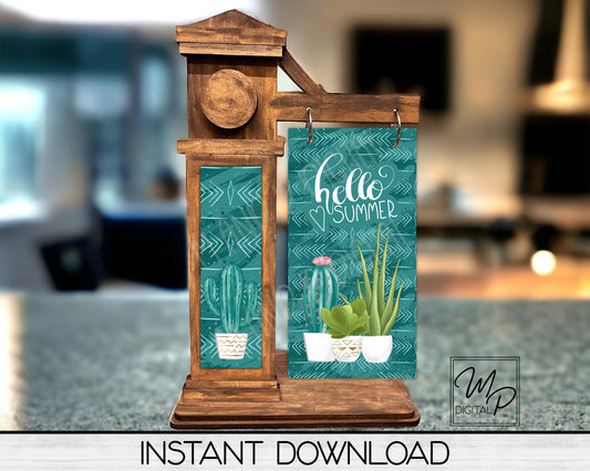 Hello Summer Cactus PNG Sublimation Design for Interchangeable Standing Sign Post, Digital Download