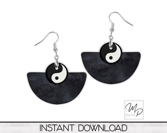 Ying and Yang Earring PNG Design For the Boho Rounded Blank, Sublimation Design