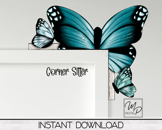 Teal Butterflies Over The Door Corner Sitter PNG Digital Download for Sublimation