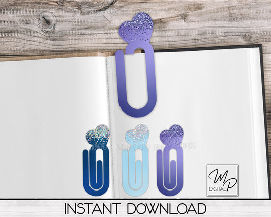 Glitter Heart Bookmark Clip PNG Sublimation Digital Design Bundle