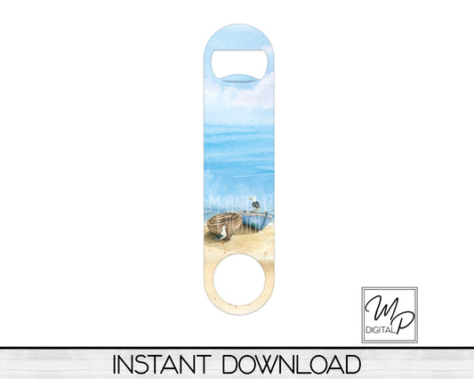 Beach Oval Bottle Opener PNG Sublimation Design, Bar Key Digital Download