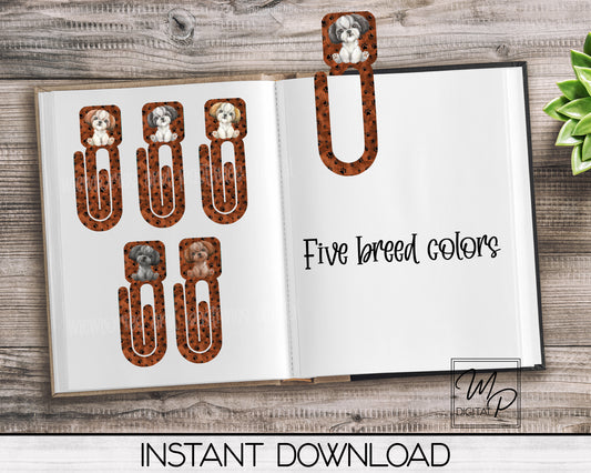 Five Breed Colors, Shih Tzu Bookmark Clip, PNG Sublimation Digital Design Download