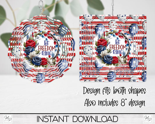 Patriotic July 4th Garden Wind Spinner PNG Design for Sublimation, Digital Download