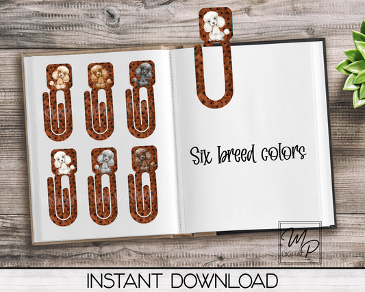 Six Breed Colors, Poodles Bookmark Clip, PNG Sublimation Digital Design Download