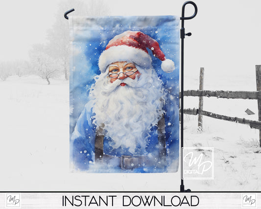 12x18 Garden Flag Sublimation Design, Blue Santa, Patio Flag Digital Download