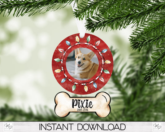 Customizable Dog Memorial Christmas Ornament PNG Digital Download, Sublimation Design, For Personal and Commercial Use