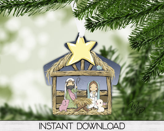 Nativity Christian Christmas Ornament, Sublimation Design, Digital Download, Personal and Commercial Use