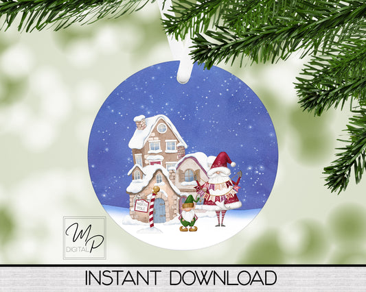 Santa North Pole Round Ornament PNG Digital Download for Sublimation