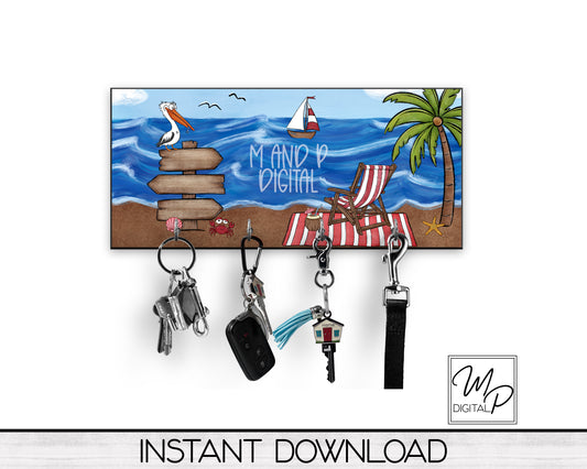 Beach Key Hanger PNG Sublimation Design, Digital Download