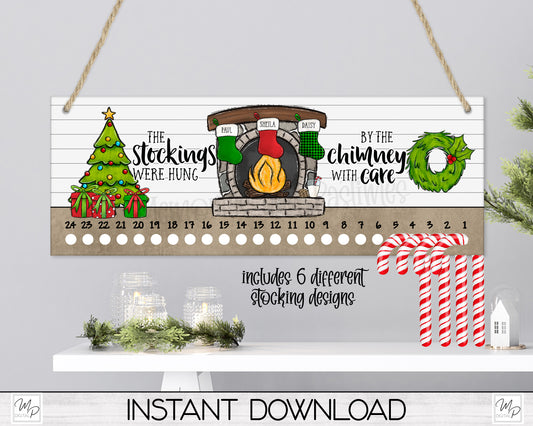 Customizable Christmas Candy Cane Countdown Sign PNG Sublimation Digital Download, Candy Cane Holder Advent Calendar