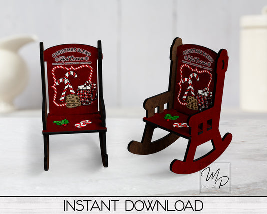 Christmas Candy Cane and Hot Cocoa MDF Rocking Chair PNG Sublimation Design, Digital Download