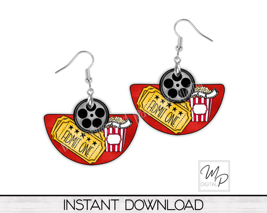 Movie Theatre Earring PNG Design For the Boho Rounded Blank, Sublimation Design