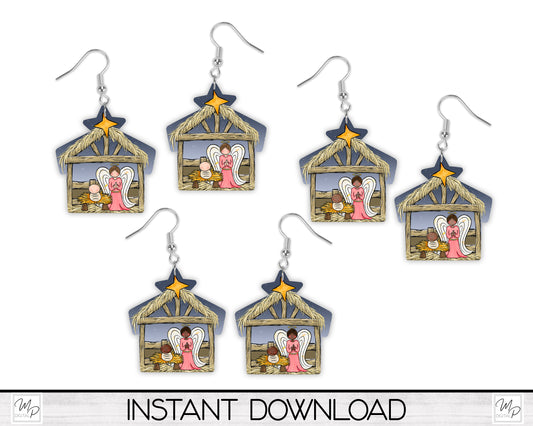 Christmas Nativity PNG Design Bundle for Sublimation of Earrings and Ornaments, Digital Download