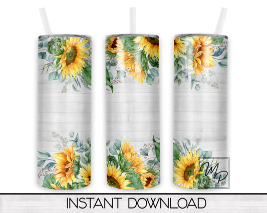 Sunflower 20oz Skinny Tumbler PNG Sublimation Design, Digital Download
