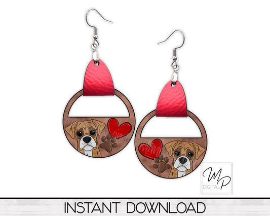 Brown Boxer Half Circle PNG Design for Sublimation of Earrings with Leather, Digital Download