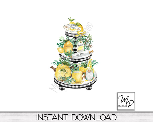 Lemon Tiered Tray PNG Sublimation Design, Commercial Use