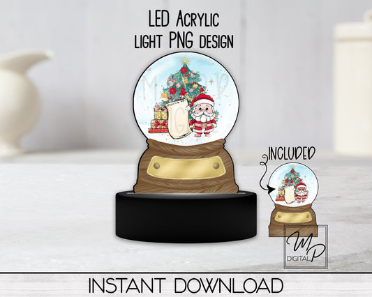 Santa Claus Snow Globe LED Light Up Sign, Acrylic Night Light PNG Sublimation Design, Digital Download