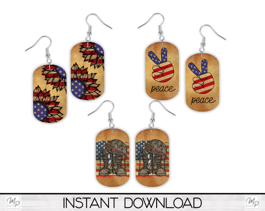 Patriotic Dog Tag Earring Design Bundle for Sublimation, Digital Download