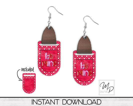 Valentine's Day PNG Design for Sublimation of Earrings Oval with Leather, Digital Download