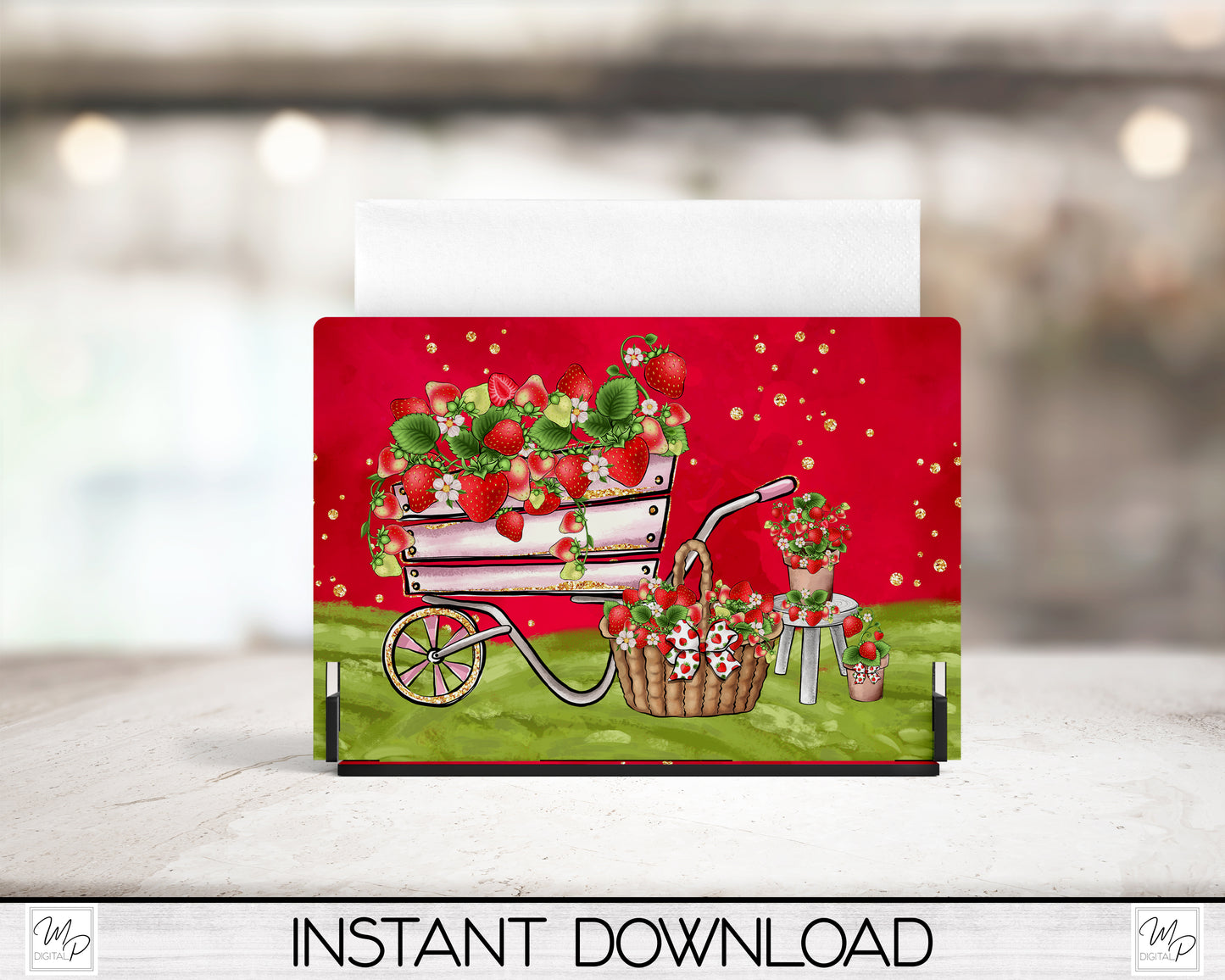 Strawberry Napkin Holder PNG Design for Sublimation, Digital Download