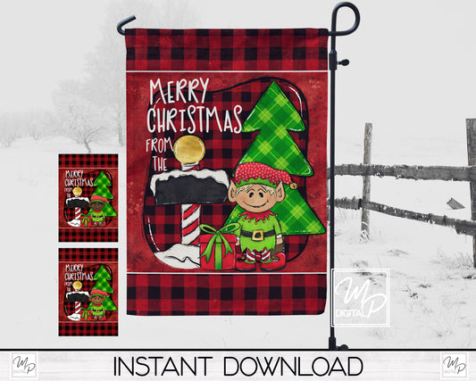 12x18 Garden Flag Sublimation Design, Christmas Elf, Patio Flag Digital Download
