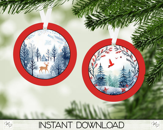 Nordic Christmas Round Ornament PNG Bundle Digital Download for Sublimation