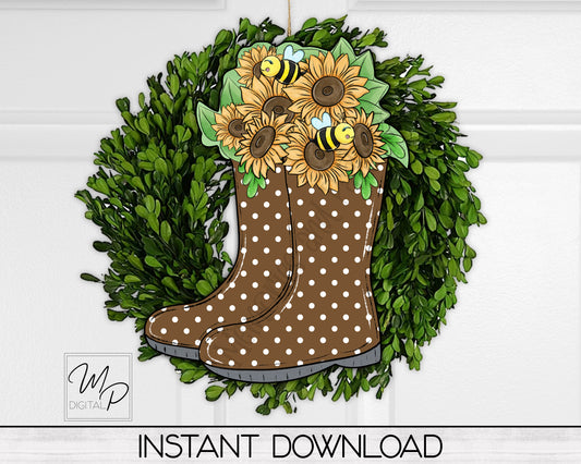 Rain Boots and Sunflowers PNG Design for Sublimation of Earrings, Door Hangers, Digital Download