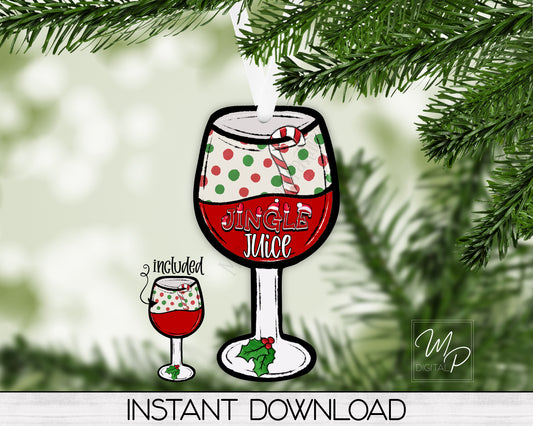 Christmas Wine Glass PNG for Sublimation of Ornaments and Earrings, Digital Download, Commercial Use Digital Download