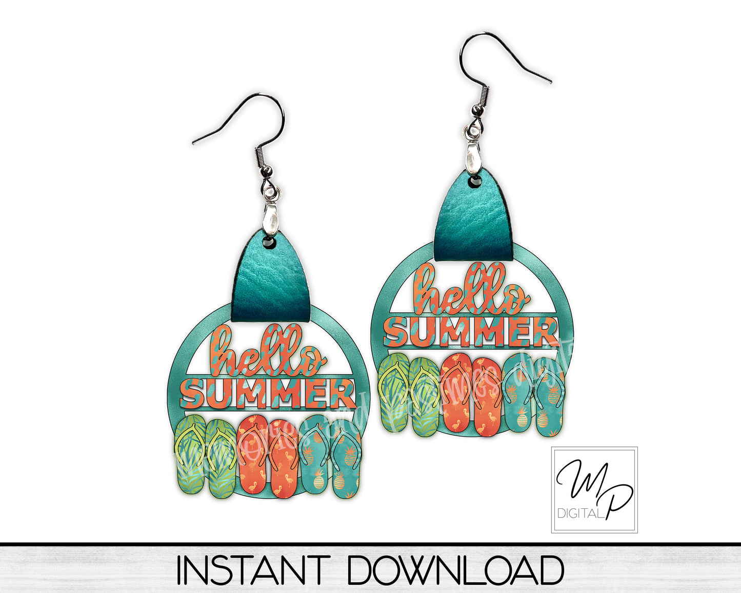 Hello Summer Tropical PNG Design for Sublimation of Car Charms and Hoop Earrings, Digital Download