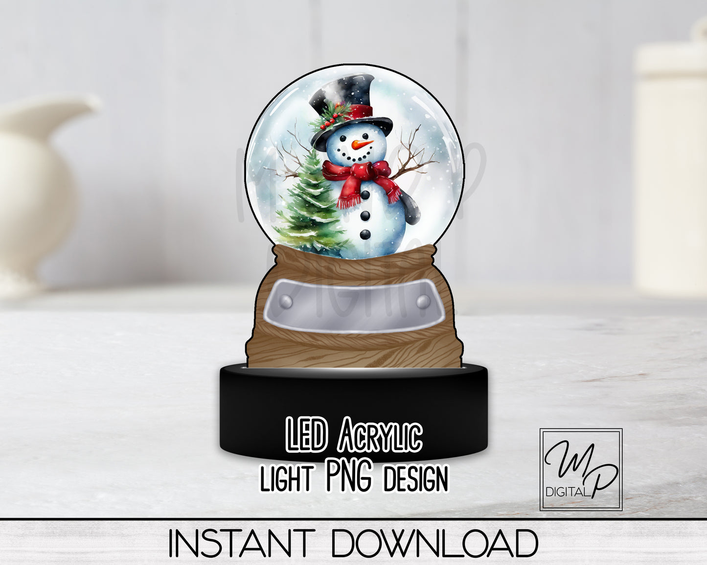 Christmas Snowman Snow Globe LED Light Up Sign, Acrylic Night Light PNG Sublimation Design, Digital Download