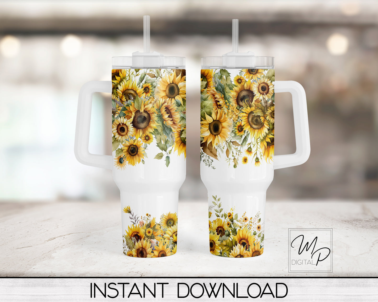 Sunflower 40oz Tumbler Wrap Design - PNG Tumbler Sublimation Design Download