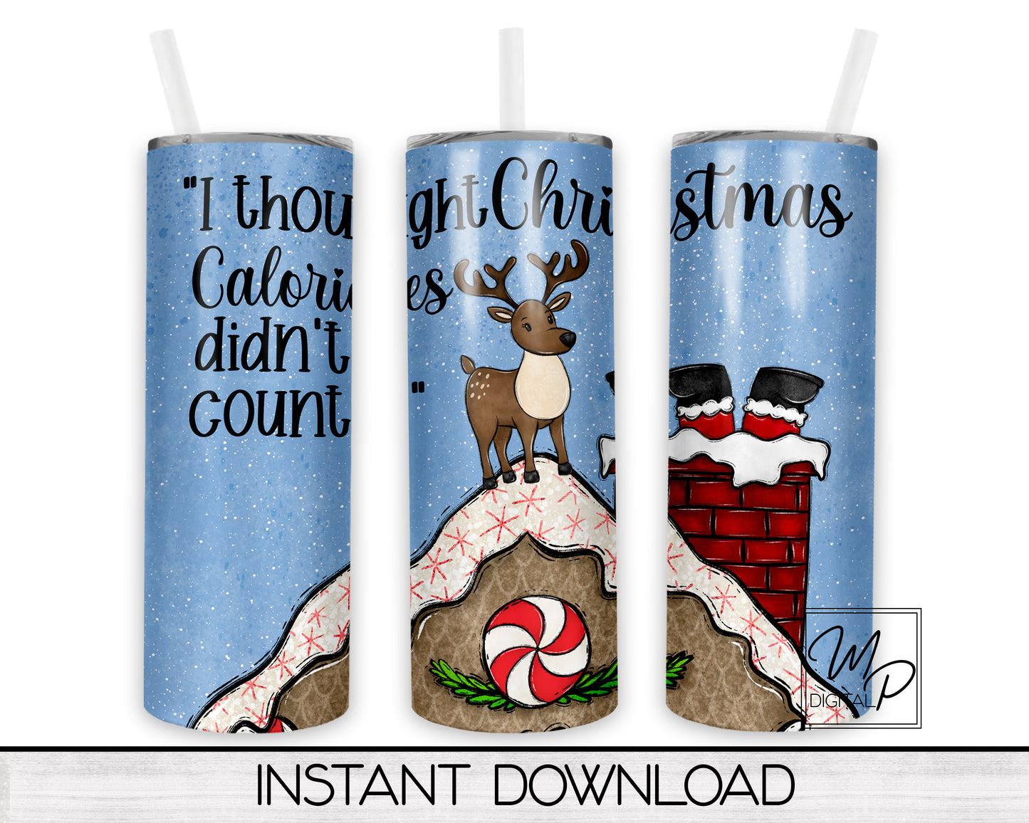 Funny Santa Christmas 20oz Skinny Tumbler Design - PNG Instant Digital Download - Commercial Use