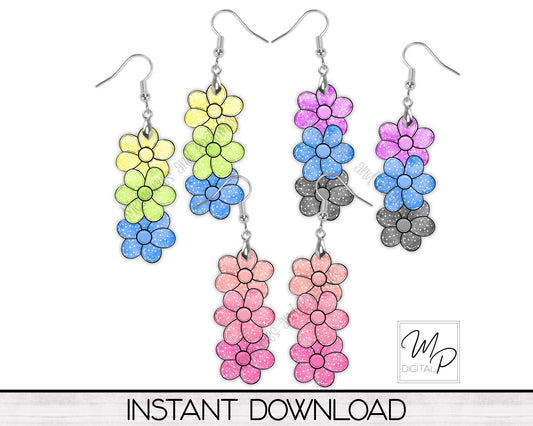 Polka Dot Flower Trio PNG Design for Sublimation of Earrings Bundle, Digital Download