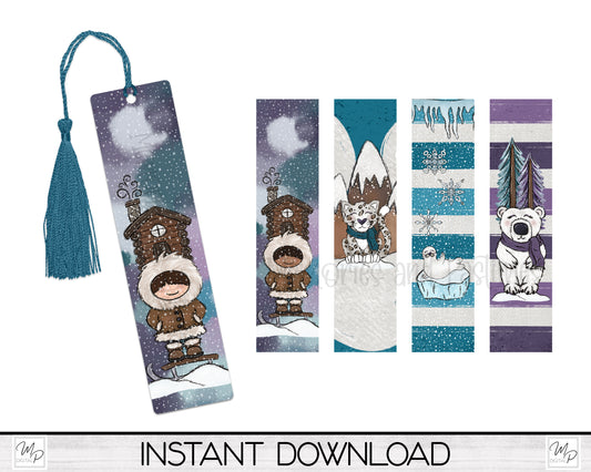 Winter Animals Bookmark PNG Design Bundle for Sublimation, Digital Download