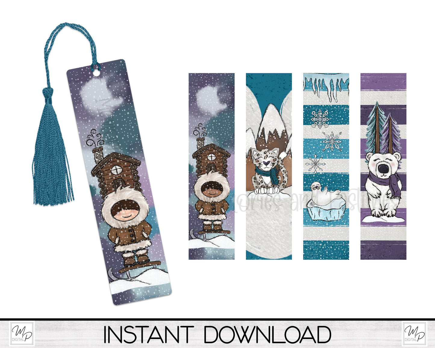 Winter Animals Bookmark PNG Design Bundle for Sublimation, Digital Download