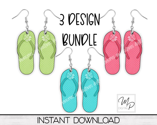 Polka Dot Flip Flop Earrings Bundle Sublimation PNG Design, Digital Download