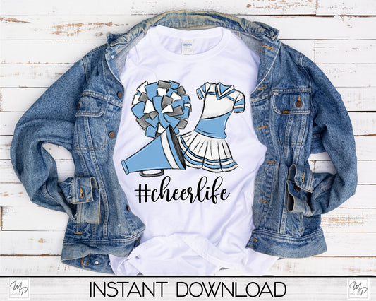 Cheerleader PNG Sublimation Design for T-Shirts, Totes, Car Charms, Light Blue, Digital Download