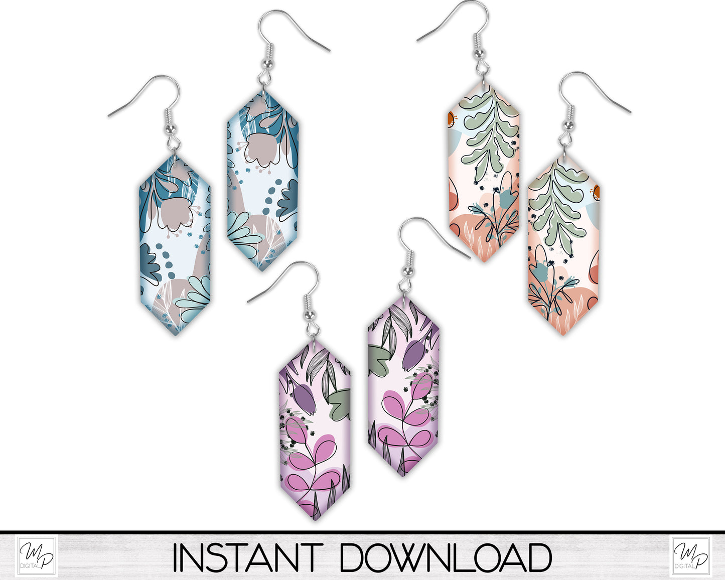 Floral Gem Earring Bundle PNG Design for Sublimation, Digital Download