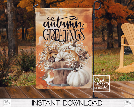12x18 Garden Flag Sublimation Design, Autumn Greetings, Patio Flag Digital Download