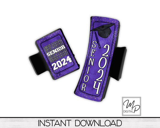 Purple Senior 2024 Hair Clip PNG Sublimation Design, Digital Download