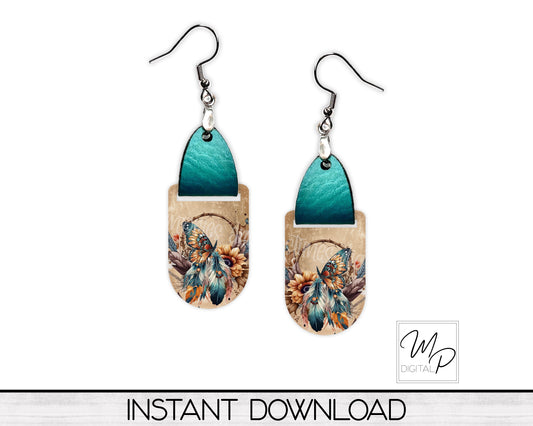 Butterfly Dreamcatcher PNG Design for Sublimation of Earrings Oval with Leather, Digital Download
