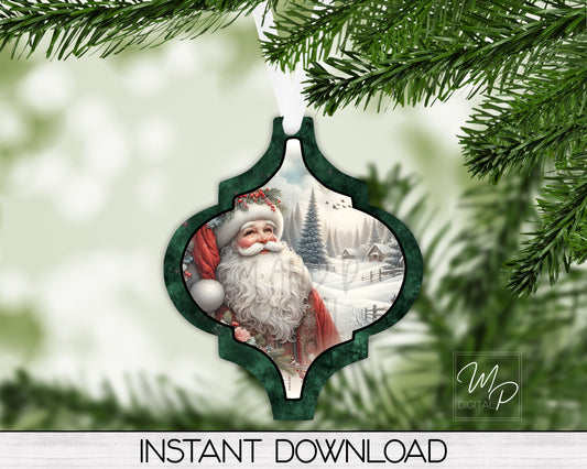 Christmas Santa Ornament PNG for Sublimation, Arabesque Tree Ornament Design, Digital Download