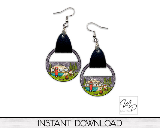 RV Camper Half Circle PNG Design for Sublimation of Earrings with Leather, Digital Download