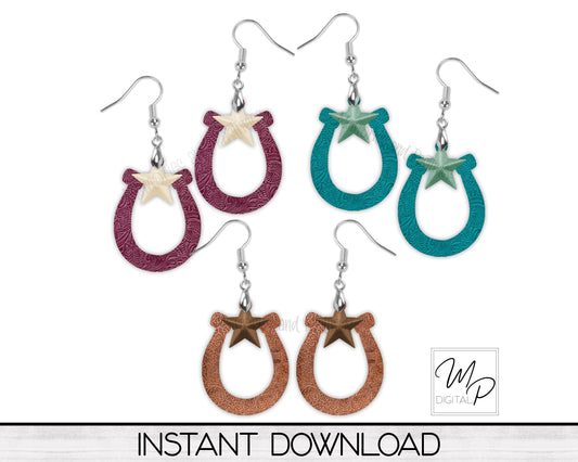 Horseshoe with Star PNG Design for Sublimation of Earrings Bundle, Digital Download