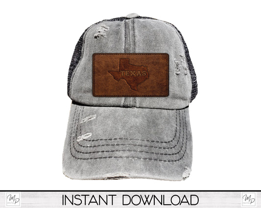 TEXAS Faux Leather Hat Patch PNG Design for Sublimation, Digital Download