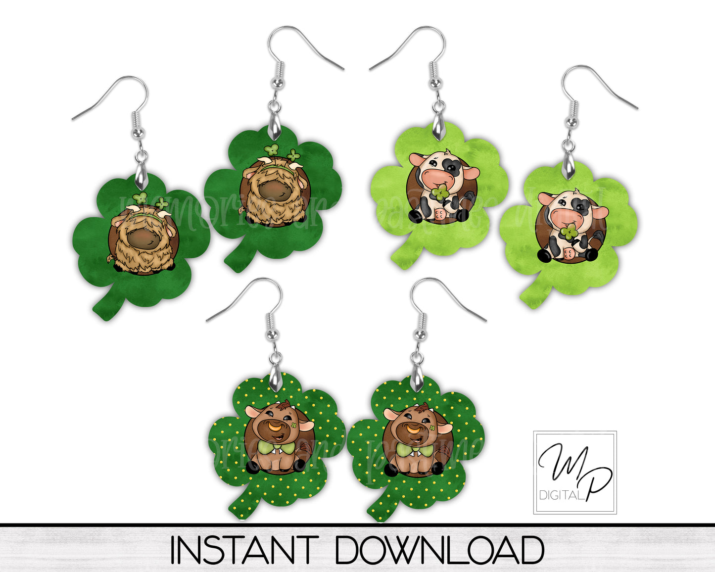 Clover and Cow Earring Design BUNDLE for Sublimation, Digital Download