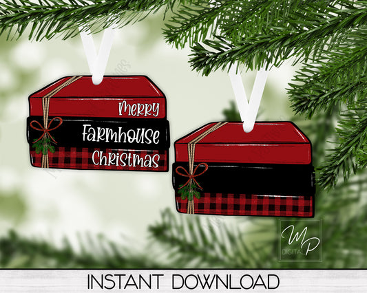 Farmhouse Stacked Books PNG Design for Sublimation of Ornaments and Earrings, Digital Download