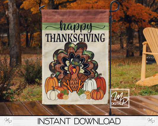 12x18 Garden Flag Sublimation Design, Happy Thanksgiving, Patio Flag Digital Download