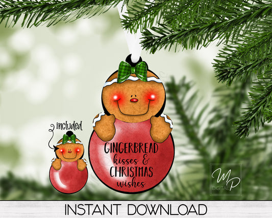 Christmas Gingerbread Girl Ornament PNG Design for Sublimation, Digital Download